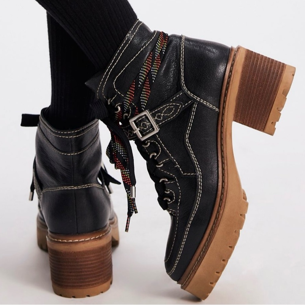 Free People Jasper Hiker Ankle Boots in Victorian Black Leather